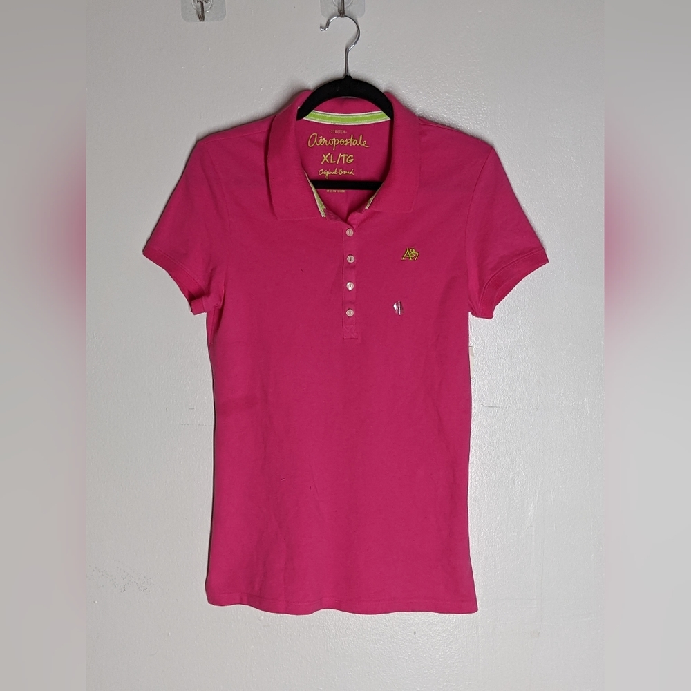 Aeropostale Pink and Green Short Sleeve Polo
